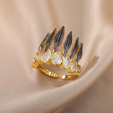 Feather Shape Rings Stainless Steel Zircon Finger Ring Christmas Jewelry