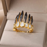 Feather Shape Rings Stainless Steel Zircon Finger Ring Christmas Jewelry