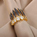 Feather Shape Rings Stainless Steel Zircon Finger Ring Christmas Jewelry