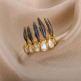 Feather Shape Rings Stainless Steel Zircon Finger Ring Christmas Jewelry