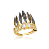 Feather Shape Rings Stainless Steel Zircon Finger Ring Christmas Jewelry