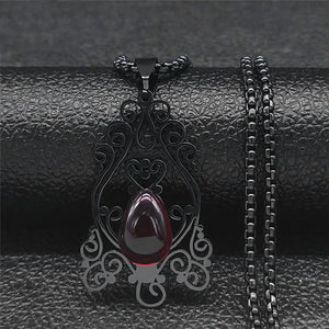 Gothic Flower Red Glass Pendant Necklace