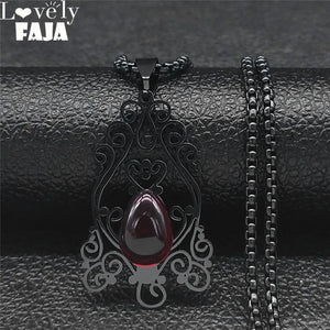 Gothic Flower Red Glass Pendant Necklace