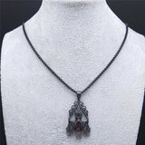 Gothic Flower Red Glass Pendant Necklace