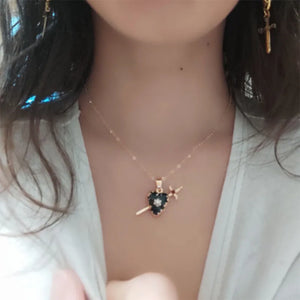 Gothic Sword Heart Charm Necklace For Women