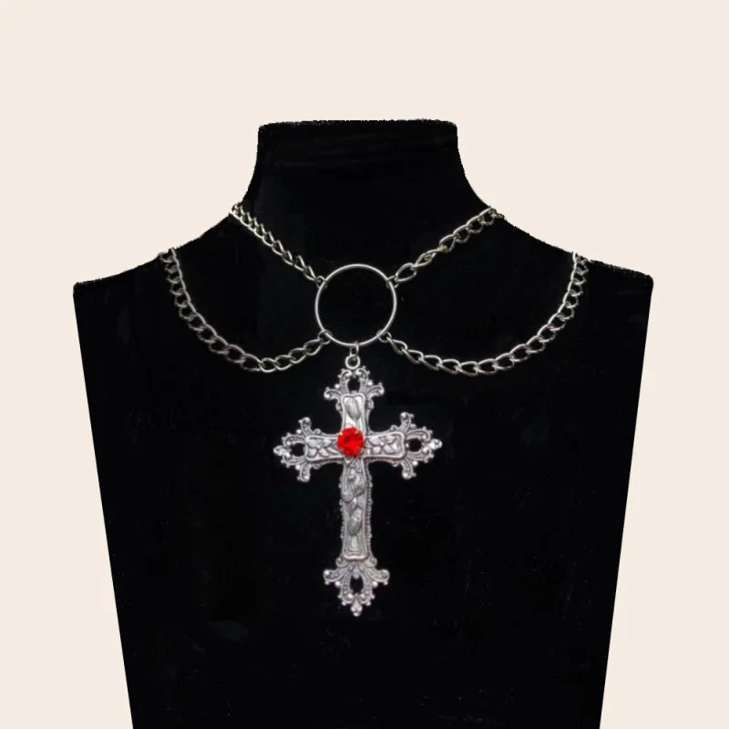 Gothic Flower Cross Chain Necklace Vintage Punk