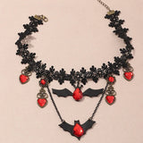 Gothic Halloween Bat Necklace Lace Choker for Women