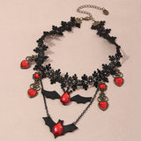 Gothic Halloween Bat Necklace Lace Choker for Women