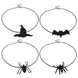 Gothic Bat Hat Spiders Choker Necklace Halloween Pendant Spooky Look