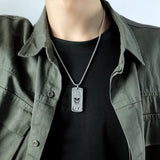 Gothic Halloween Skull Fire Men's Tag Pendant Necklace