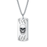 Gothic Halloween Skull Fire Men's Tag Pendant Necklace