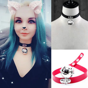 Gothic Pink Leather Choker for Women