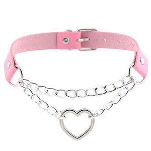 Gothic Harajuku Pink Leather Choker Necklaces for Women Chains