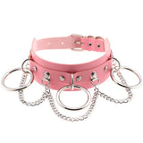 Gothic Pink Leather Choker Necklaces for Women Chains on Neck Egirls Goth