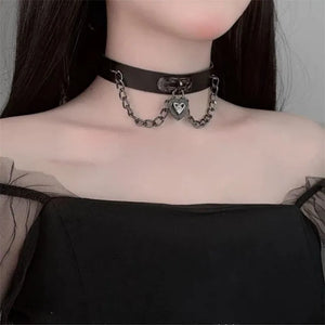 Gothic Heart Lock Leather Choker Necklace Retro Vintage Punk Hip Hop Jewelry