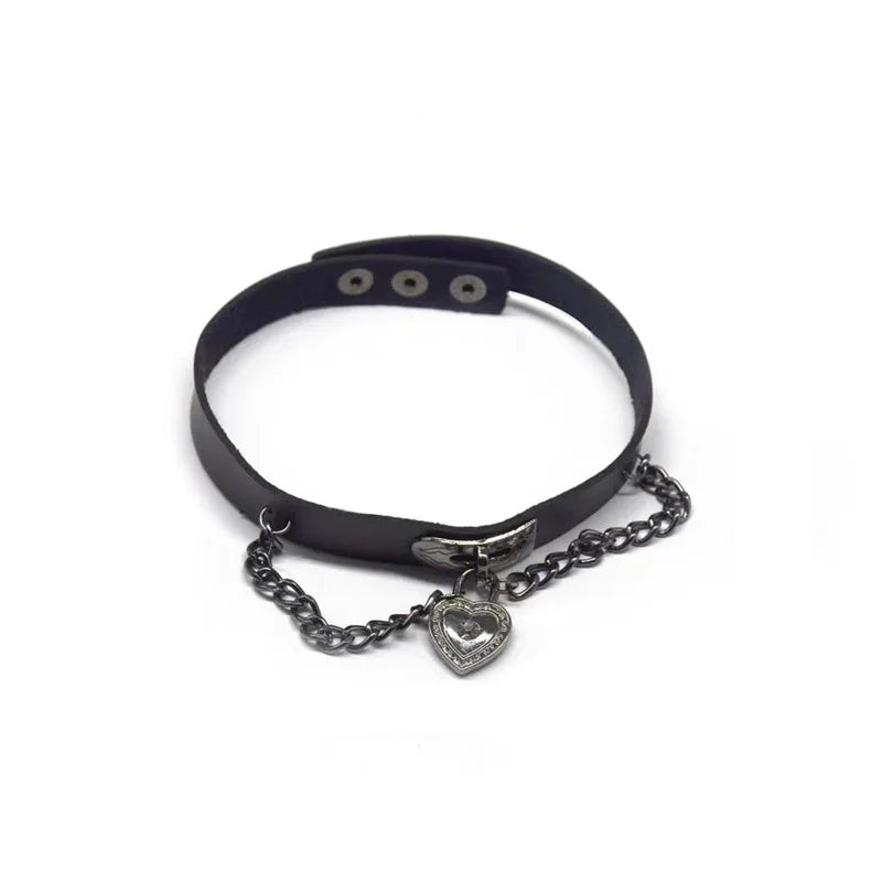 Gothic Heart Lock Leather Choker Necklace Retro Vintage Punk Hip Hop Jewelry