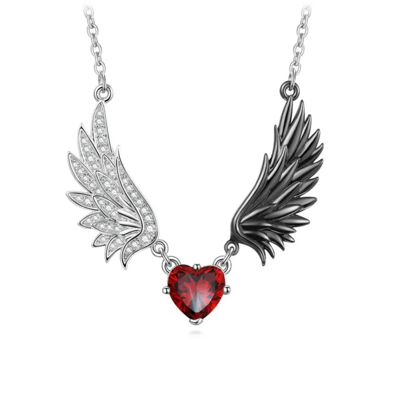 Gothic Heart Zircon Demon Wing Pendant Necklace for Women