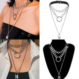 Gothic Hip Hop Multilayer Chains Necklace Punk Choker Collar Lock Pendant