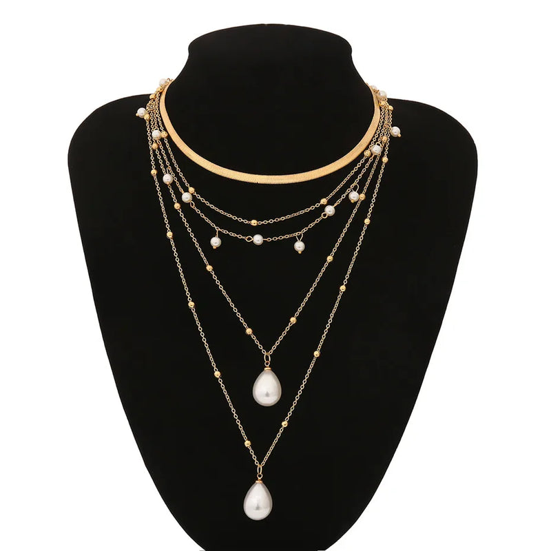 Gothic Pearl Tassel Choker Necklace Wedding Punk Lariat Chain Necklace Women