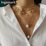 Gothic Pearl Tassel Choker Necklace Wedding Punk Lariat Chain Necklace Women