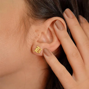 Gothic Initial Earrings Dainty Old English Letters Personalized Name Studs