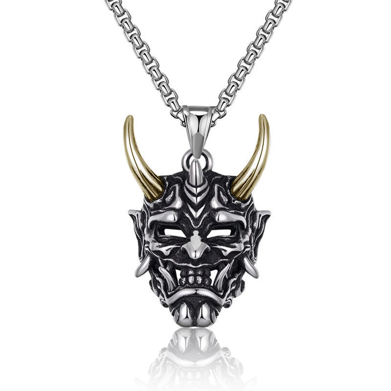 Japanese Anger Hannya Ghost Skull Mask Pendant Necklace For Men