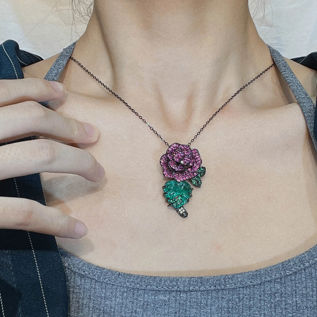 Vintage Gothic Paraiba Tourmaline Pendant Necklace & Earrings Set
