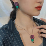 Vintage Gothic Paraiba Tourmaline Pendant Necklace & Earrings Set