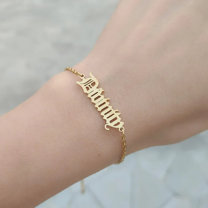 Personalized Name Bracelet Stainless Steel Old English Bangle