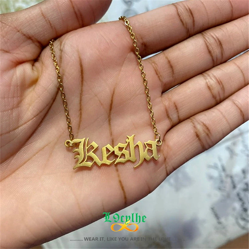 Gothic Name Necklace Old English Choker Jewelry
