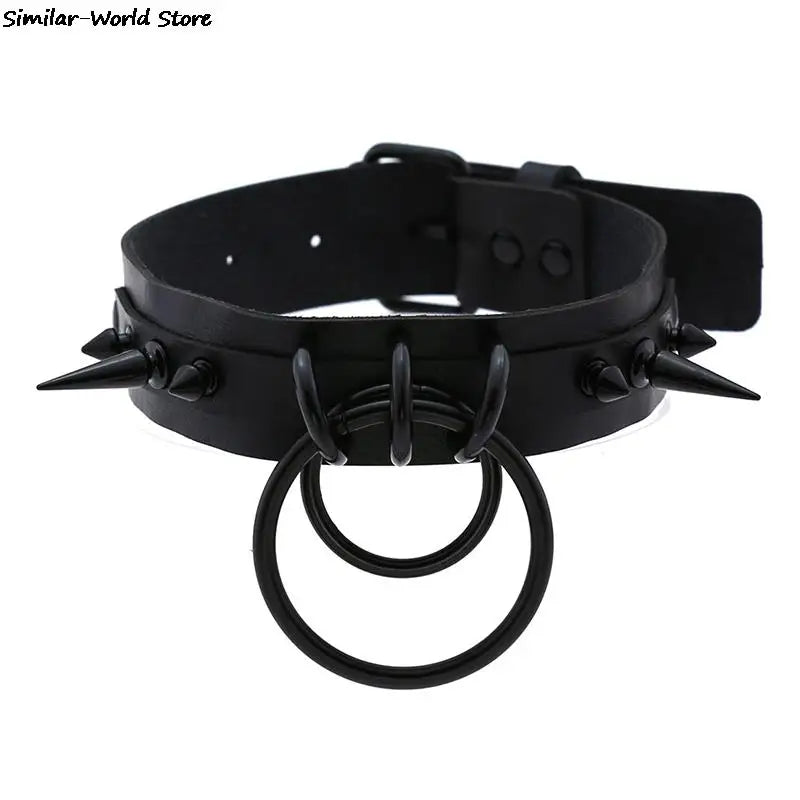 Gothic Punk Spike Goth Choker Stud Leather Necklace