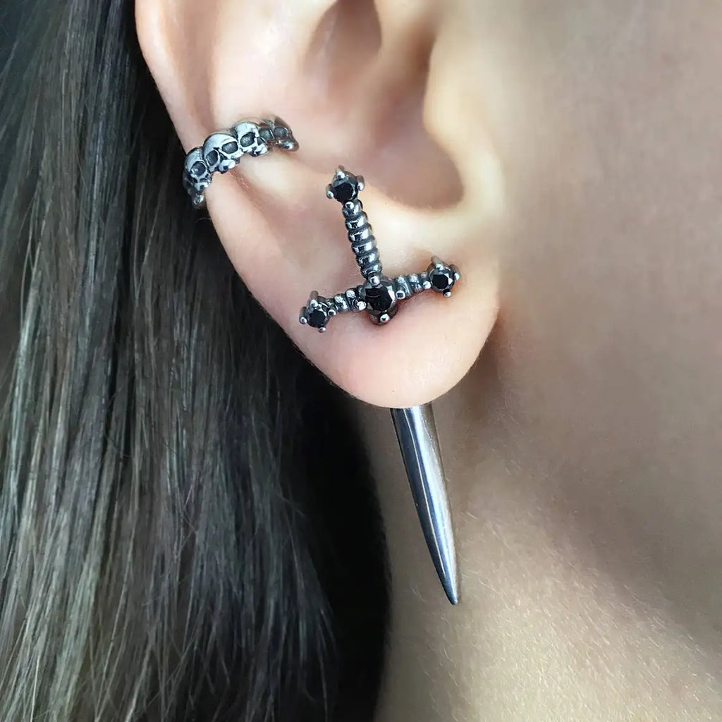 Gothic Sword Earrings Vintage Punk Ear Jacket Goth Dagger Earri
