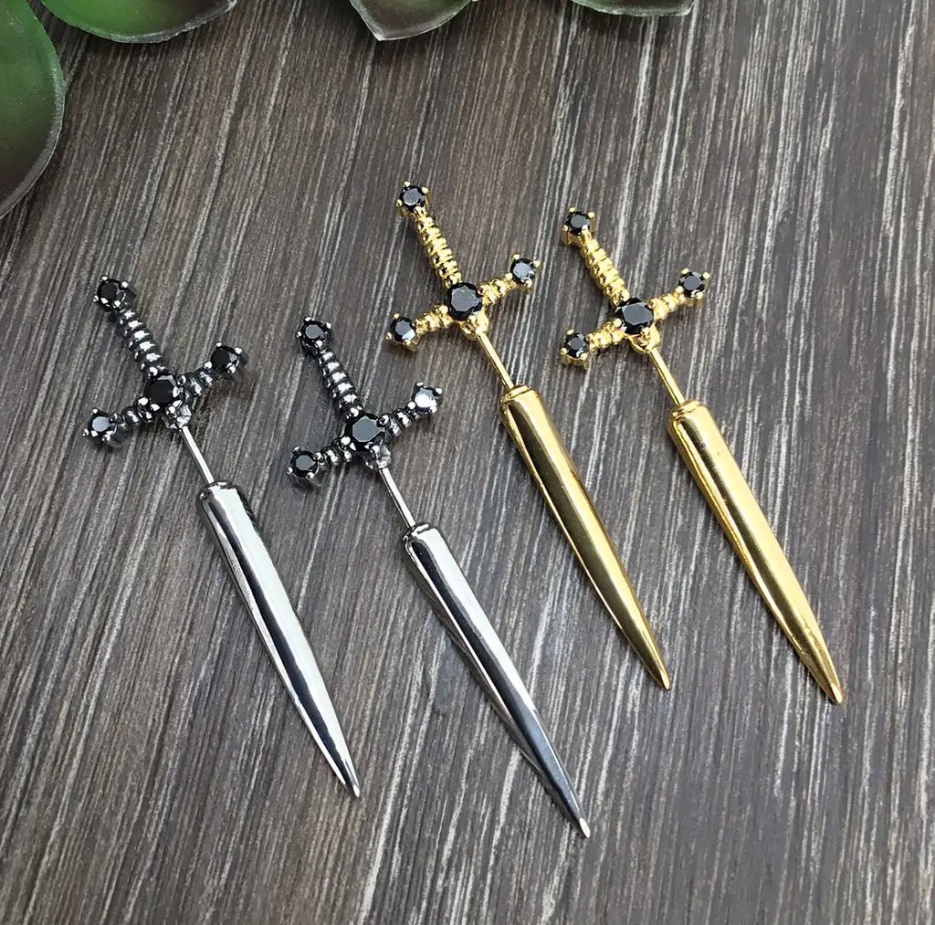 Gothic Sword Earrings Vintage Punk Ear Jacket Goth Dagger Earri