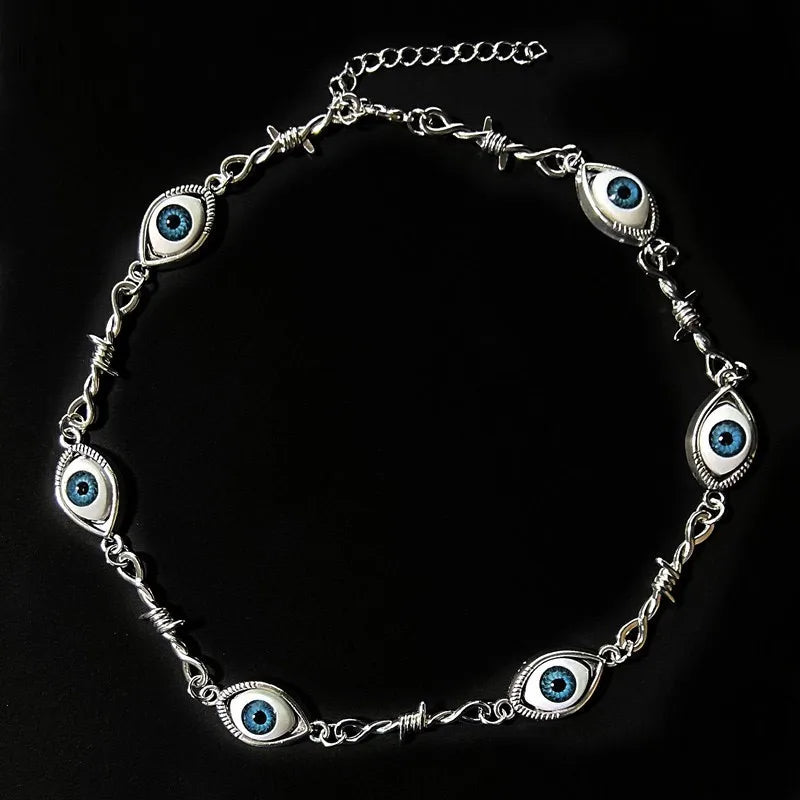Gothic Evil Eye Chain Necklace Vintage Punk Jewelry