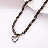 Gothic Lace Choker Necklace Seed Beads Collar Crystal Heart Pendant