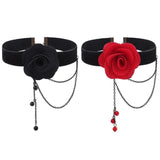 Gothic Lace Choker Red Rose Necklace Wedding Jewelry Women Lace Collar Choker