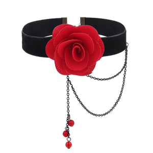 Gothic Lace Choker Red Rose Necklace Wedding Jewelry Women Lace Collar Choker