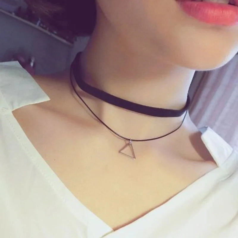 Gothic Lolita Punk Triangle Choker Necklace Velvet Steampunk Tattoo Necklaces
