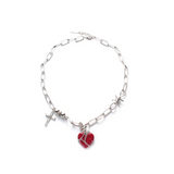 Gothic Heart Thorns Cross Chain Necklace