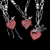 Gothic Heart Thorns Cross Chain Necklace