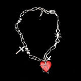 Gothic Heart Thorns Cross Chain Necklace