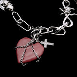 Gothic Heart Thorns Cross Chain Necklace