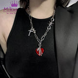 Gothic Heart Thorns Cross Chain Necklace