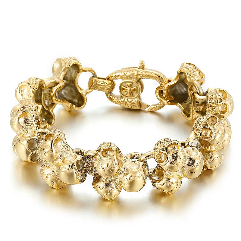 Gothic Stainless Steel Skull Head Bracelet for Men