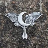 Gothic Moon Moth Necklace Halloween Witch Jewelry
