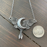 Gothic Moon Moth Necklace Halloween Witch Jewelry