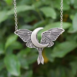 Gothic Moon Moth Necklace Halloween Witch Jewelry