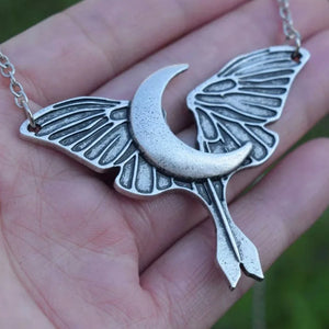 Gothic Moon Moth Necklace Halloween Witch Jewelry