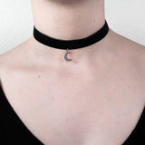Gothic Moon Neck Velvet Crescent Choker Necklace Witchy Gift Pendant