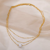 Gothic Layer Chains Pearl Choker Necklace Stainless Steel Wedding Gift